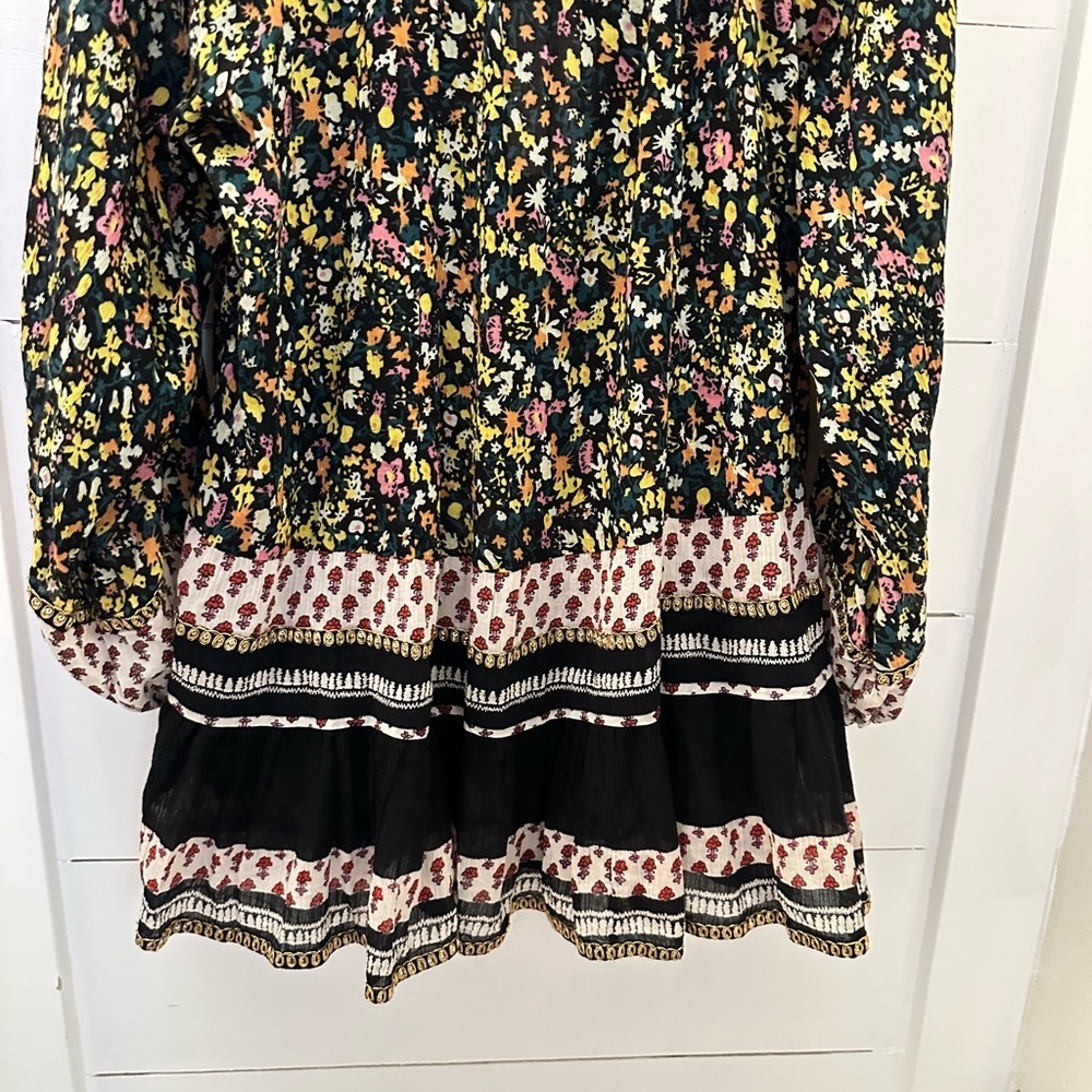 NWT FREE PEOPLE S Gardenia black combo Shabby Chic boho 100% cotton Mini dress - Picture 15 of 16